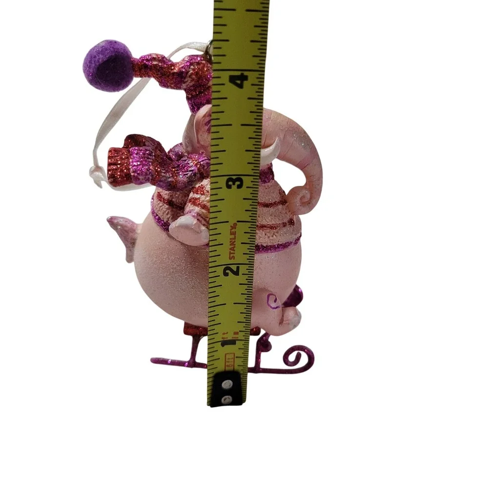 Pink Elephant on Sled Christmas Ornament Glitter Winter Sweater Scarf Festive‎